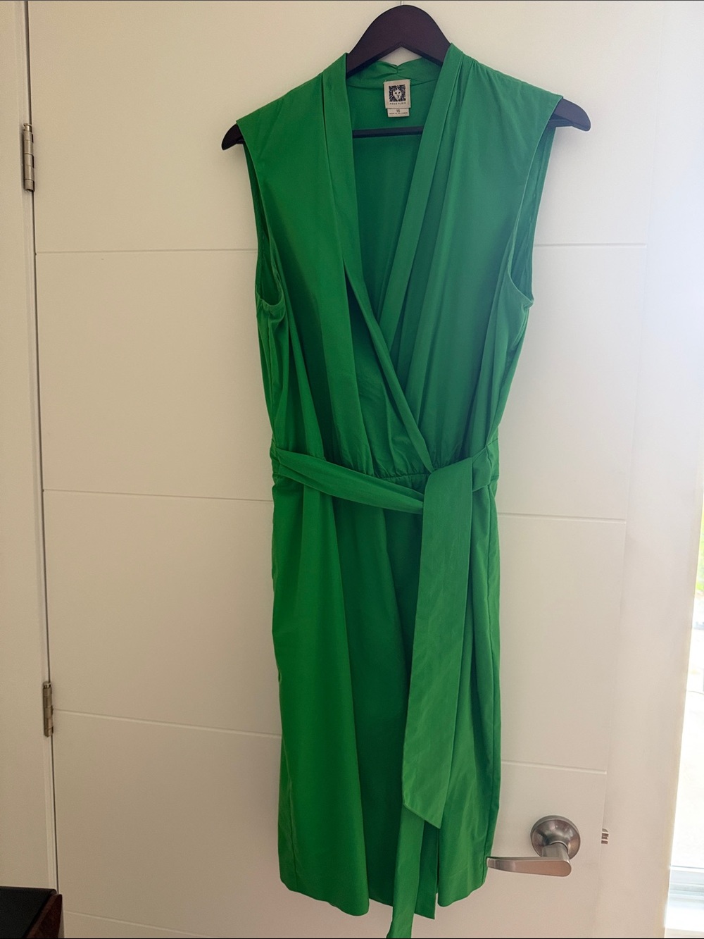 Anne Klein Emerald Green Sleeveless Wrap-Style Midi Dress